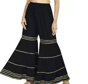 Stylish Rayon Black Gota Patti Work Flared Gharara Sharara For Women