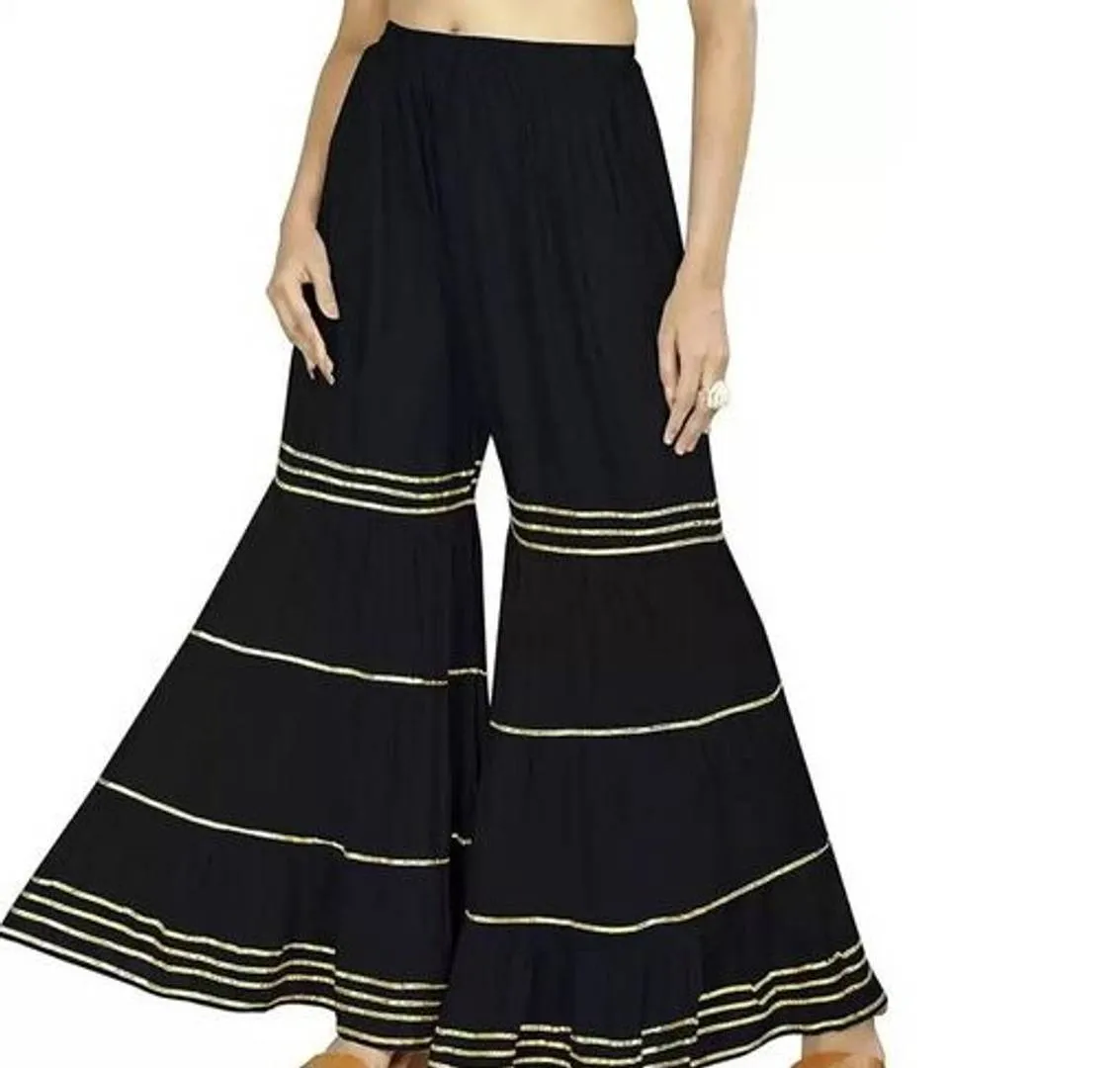 Stylish Rayon Black Gota Patti Work Flared Gharara Sharara For Women