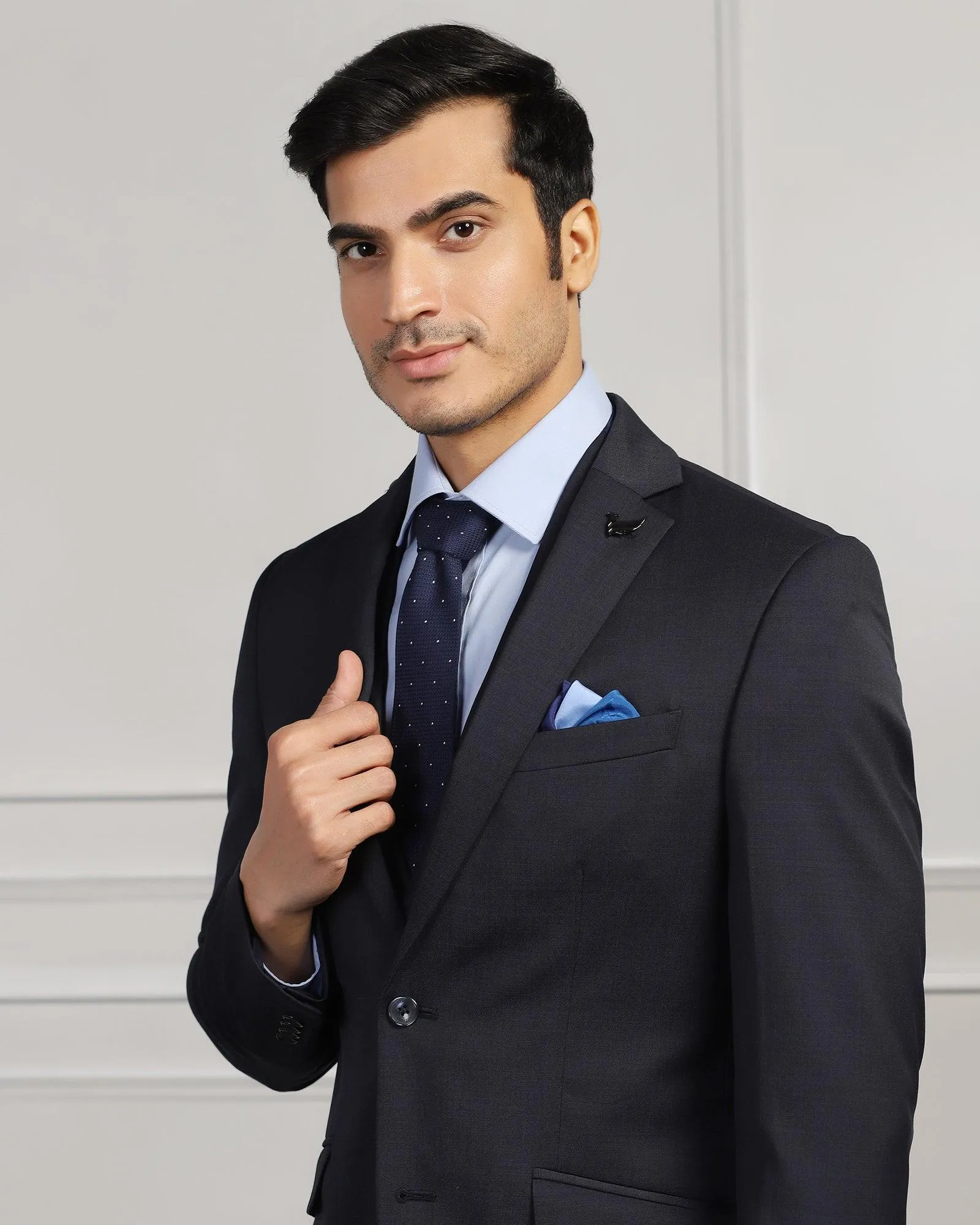 Three Piece Navy Solid Formal Suit - Beryl