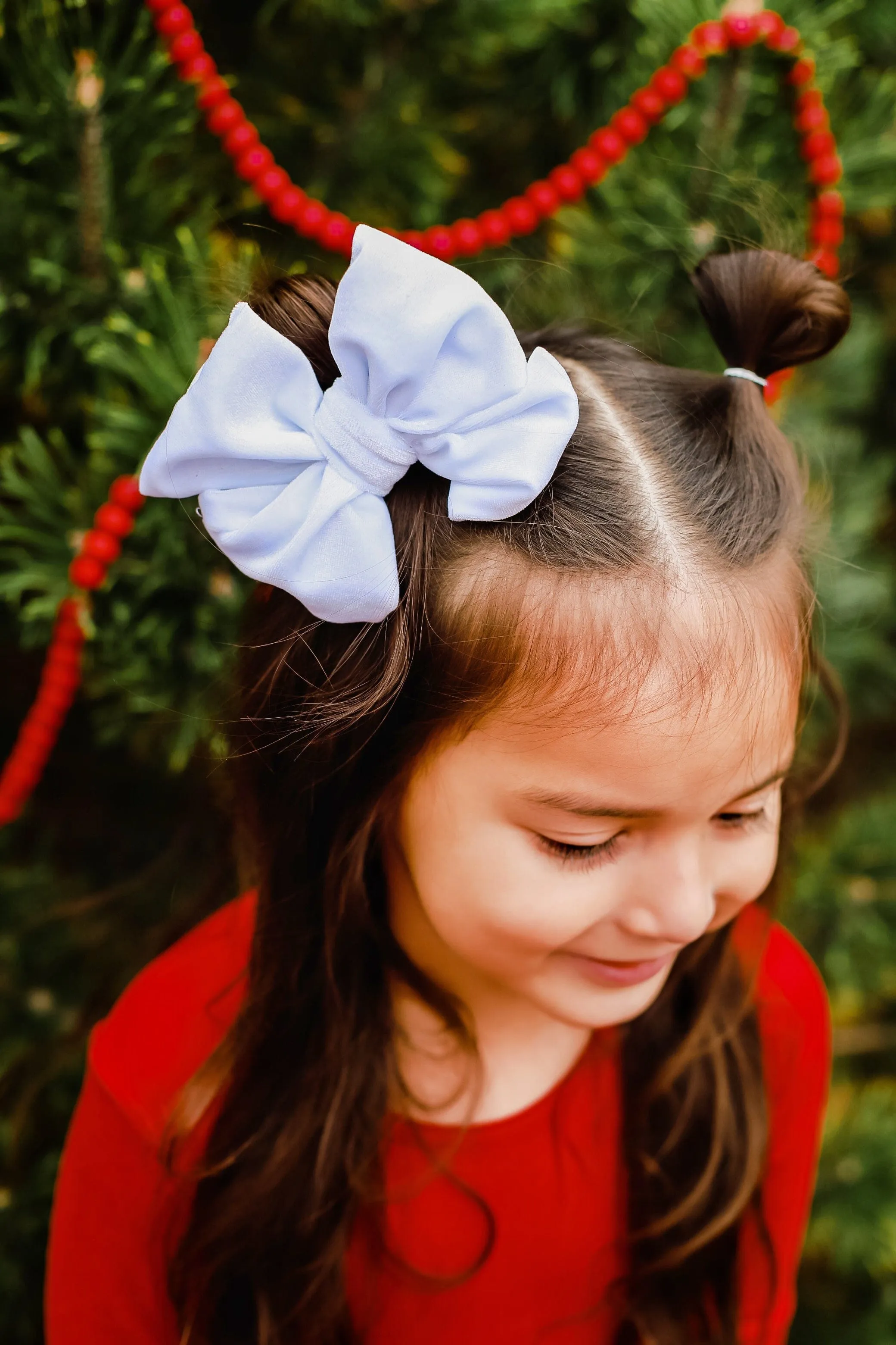 Velvet Fancy Butterfly Bow - White