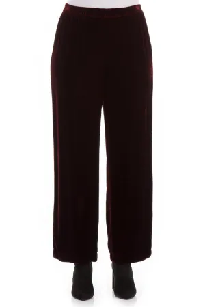 Wide Straight Bordeaux Silk Velvet Trousers