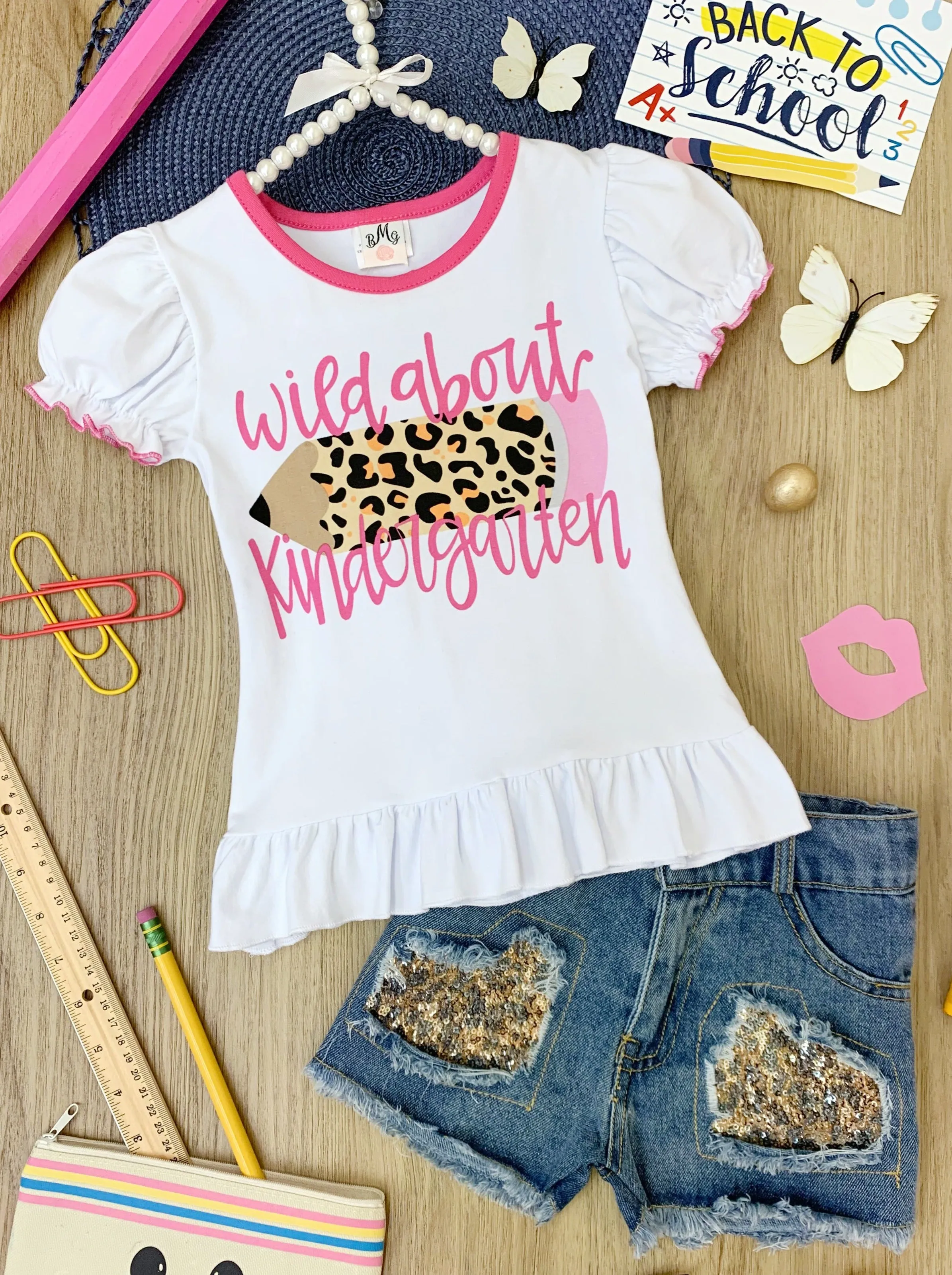 Wild About Kindergarten Top And Patched Denim Short Set